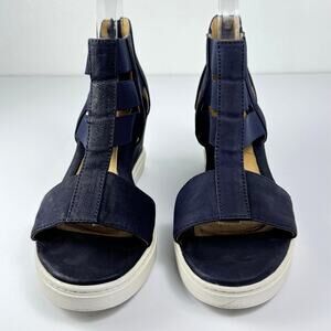 Sofft Sosie Wedge Leather Sandal Platform Gladiator Navy Blue Size 9M